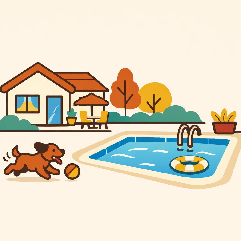 home with new pool and dog